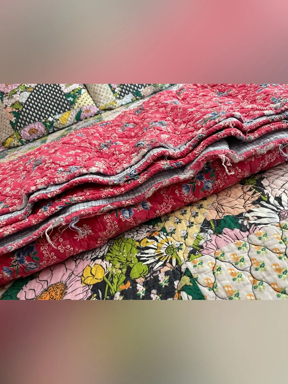 THE LINEN SOURCE Y2K Cotton Floral Cottagecore Shabby Chic Romantic King Quilt